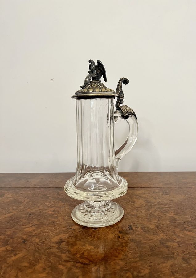 Antique Unusual antique Victorian glass and silver plated German claret jug 
