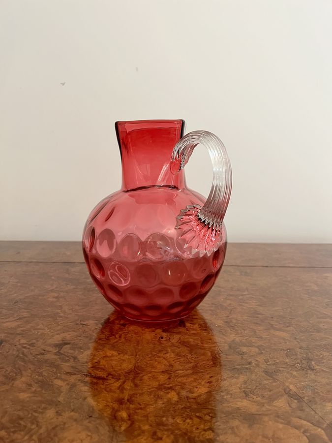 Antique Unusual antique Victorian quality cranberry glass jug 