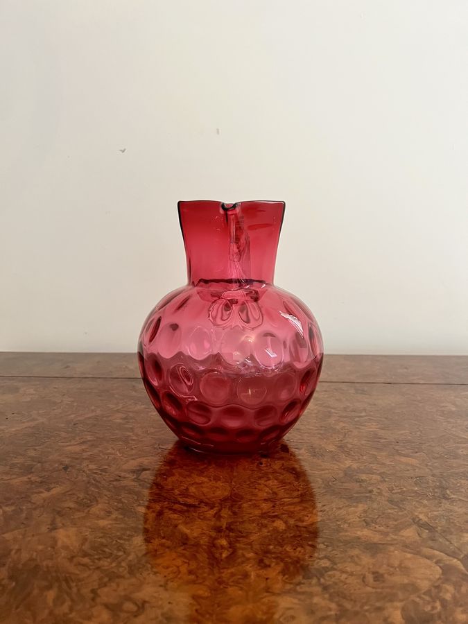 Antique Unusual antique Victorian quality cranberry glass jug 
