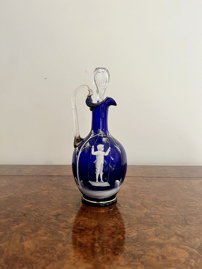 Antique Stunning quality antique Mary Gregory blue glass decanter 