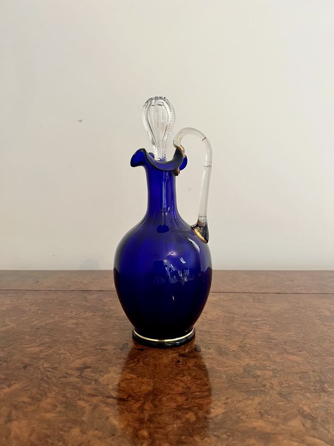Antique Stunning quality antique Mary Gregory blue glass decanter 
