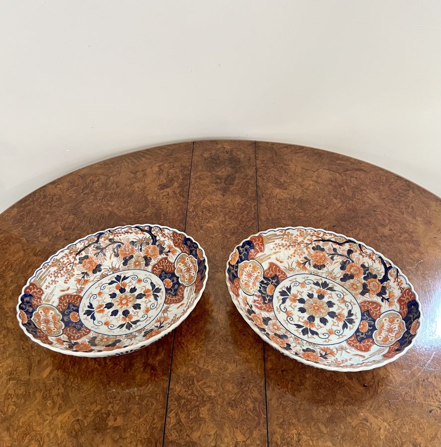 Antique Outstanding quality pair of antique Japanese Imari large scalloped edge bowls 