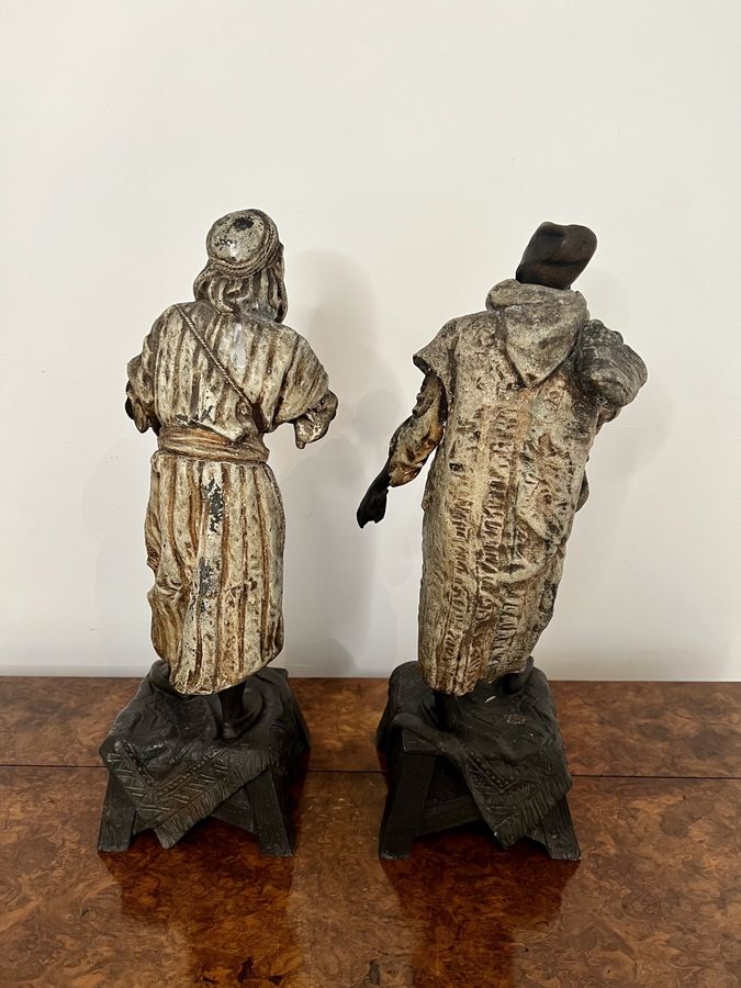 Antique Unusual pair of antique Victorian spelter figures 