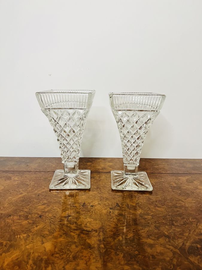 Antique Pair of antique Edwardian quality cut glass vases