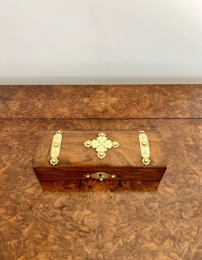 Antique Antique Victorian quality burr walnut and brass mounted glove box 