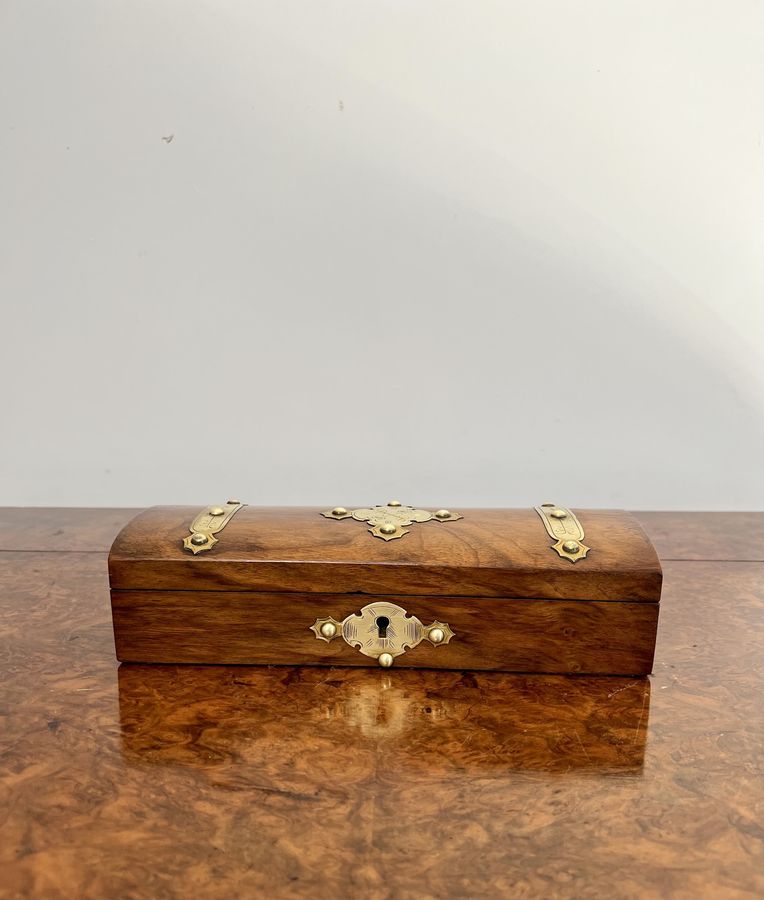 Antique Antique Victorian quality burr walnut and brass mounted glove box 