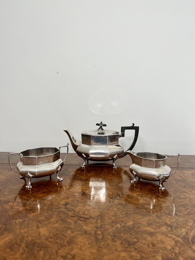 Stunning quality antique Edwardian silver plated three piece tea set