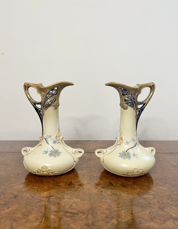Antique Pair of antique art nouveau quality porcelain jugs 