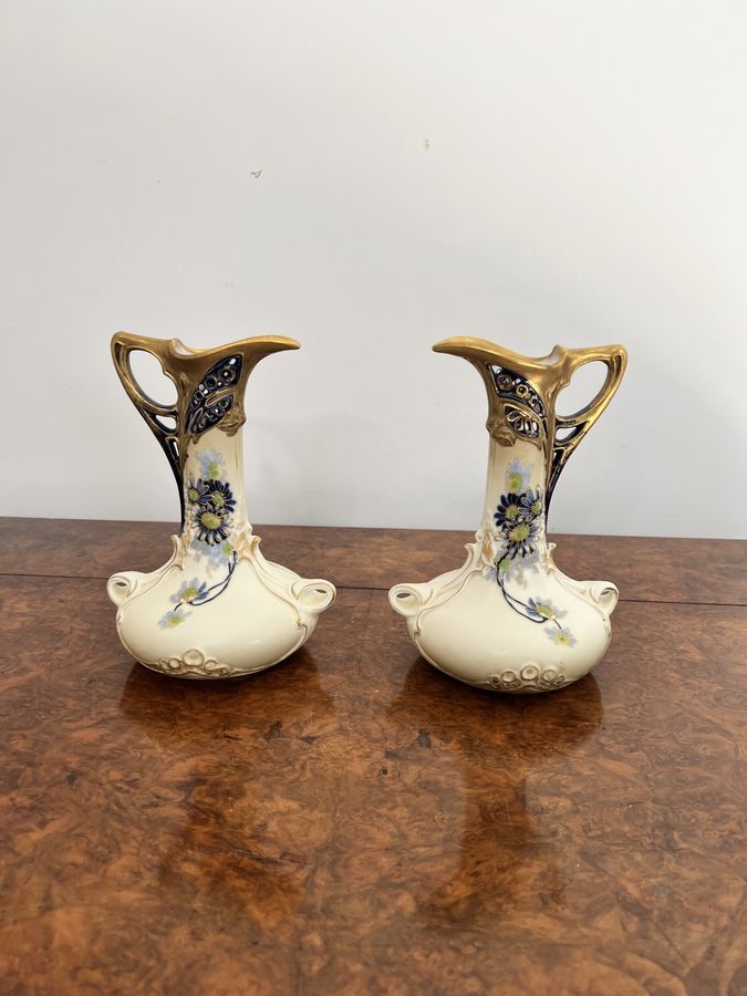 Pair of antique art nouveau quality porcelain jugs