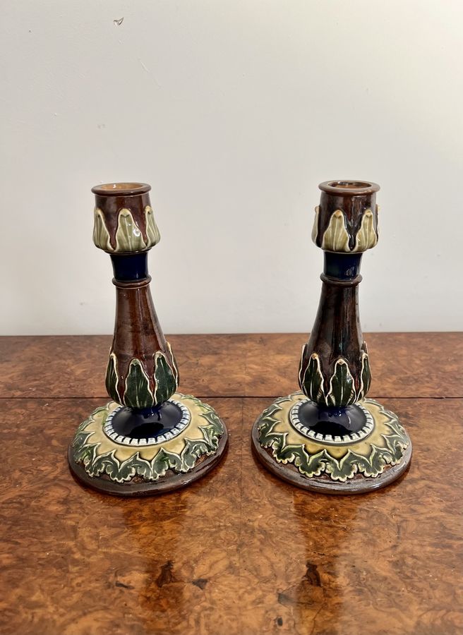 Antique Attractive pair of antique Royal Doulton candlesticks 