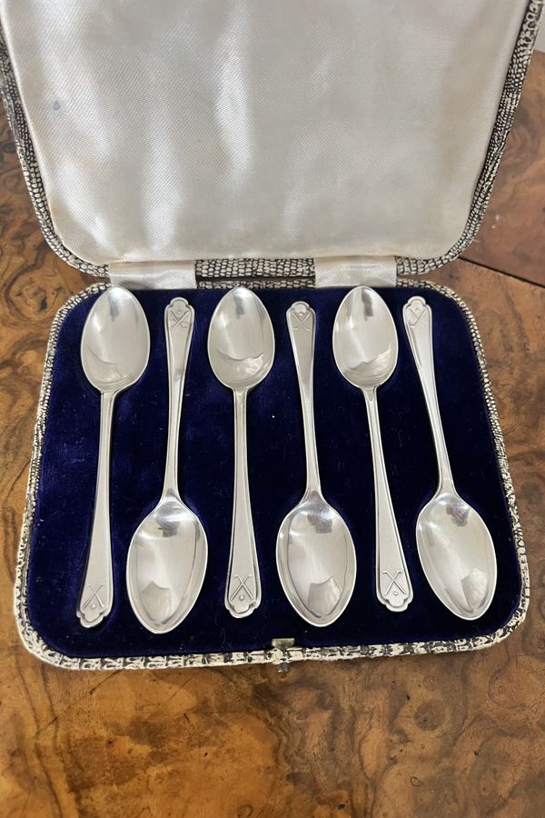 Antique Unusual antique Edwardian silver tea spoon sets with golf club decoration 