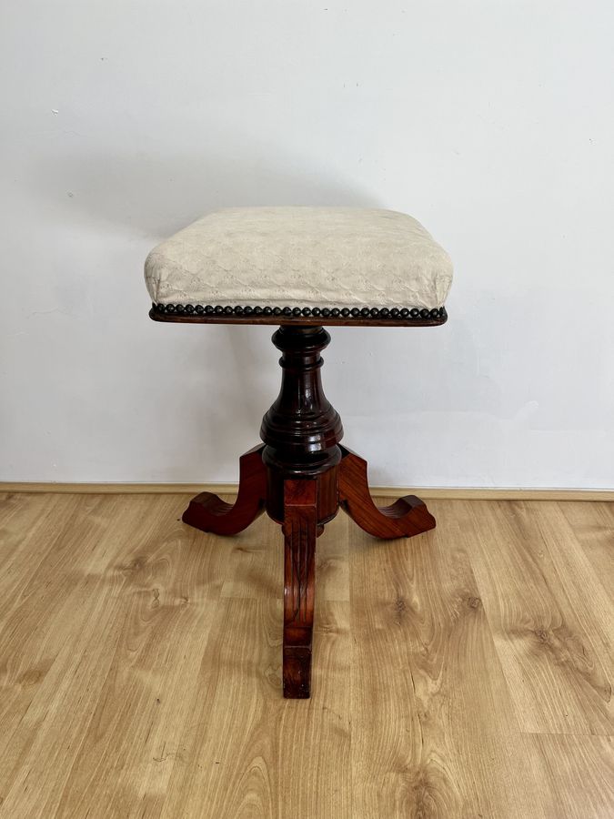 Carved Mahogany 1910 Antique Footstool, Hand Stitched Needlepoint Upholstery