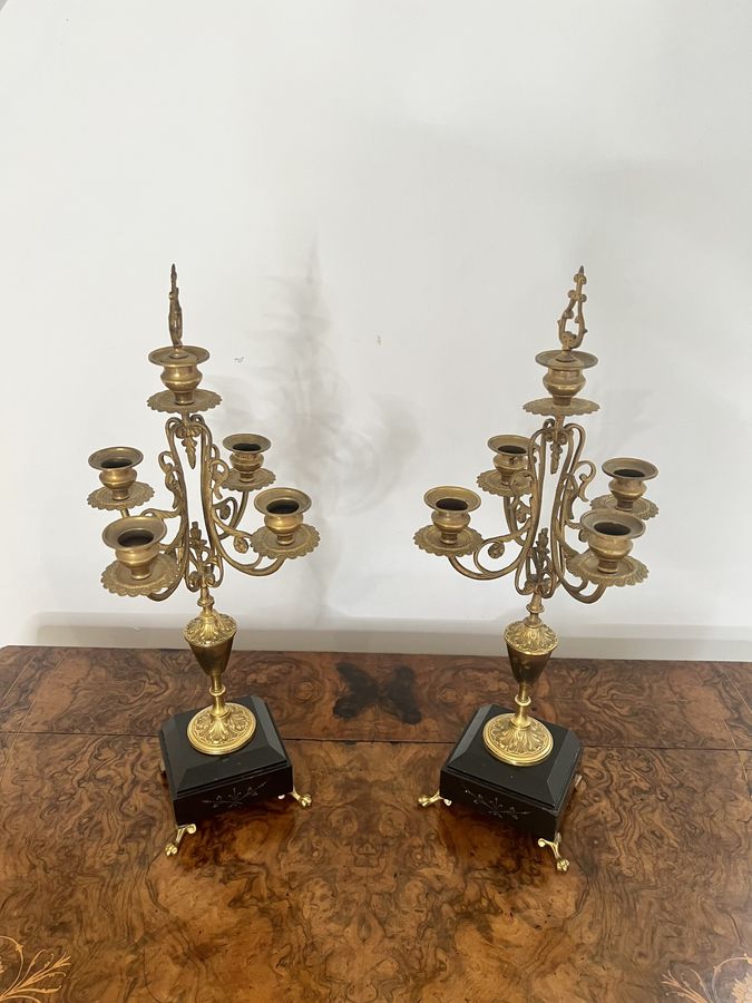 Antique Pair of antique Victorian quality brass and marble candelabras 