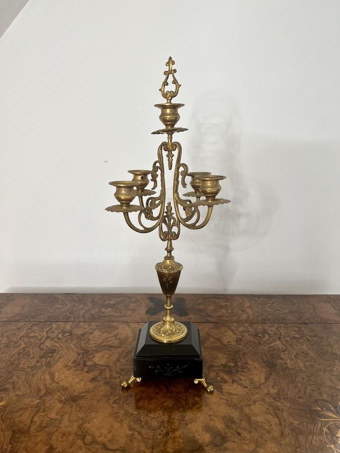Antique Pair of antique Victorian quality brass and marble candelabras 
