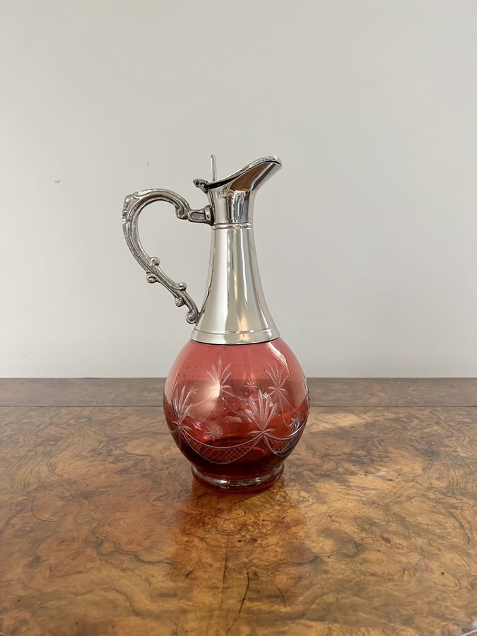 Quality antique Edwardian cranberry glass wine decanter