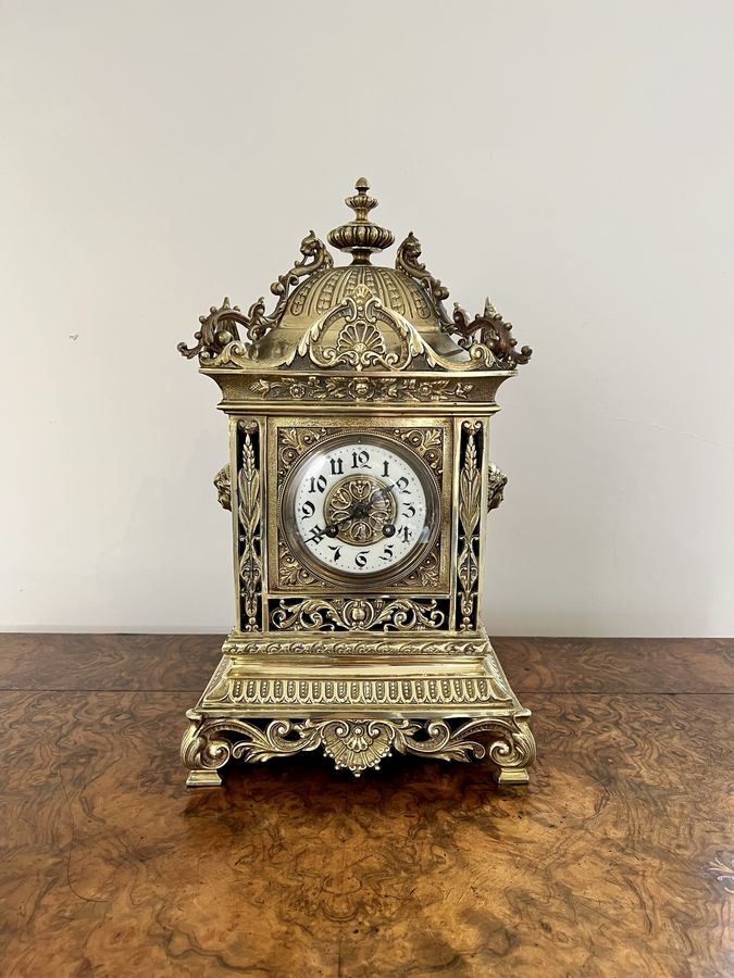 Outstanding quality large antique Victorian ornate brass mantle clock