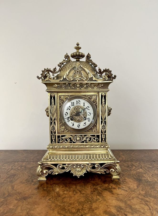 Antique Outstanding quality large antique Victorian ornate brass mantle clock 
