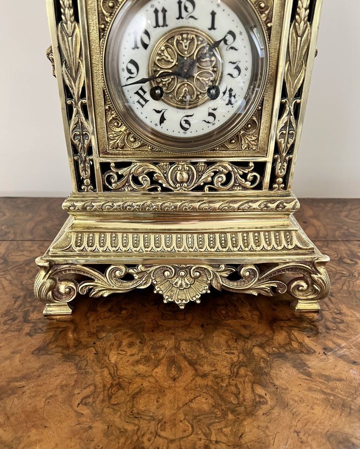 Antique Outstanding quality large antique Victorian ornate brass mantle clock 