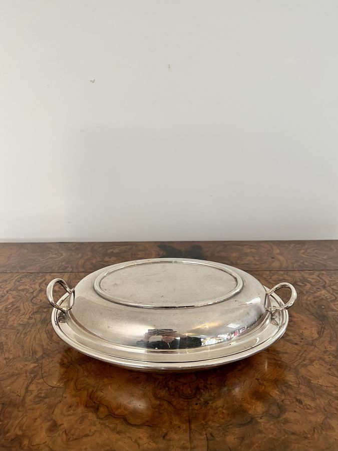 Antique Edwardian silver plated oval entree dish