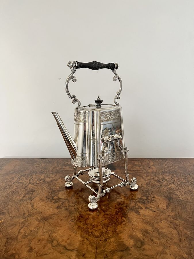 Antique Stunning quality antique Edwardian silver plated spirit kettle on a stand 