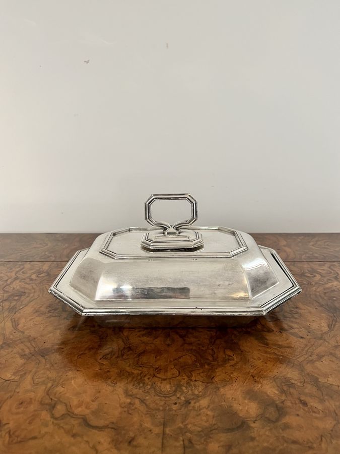Antique Lovely quality antique Edwardian silver plated rectangular entree dish 
