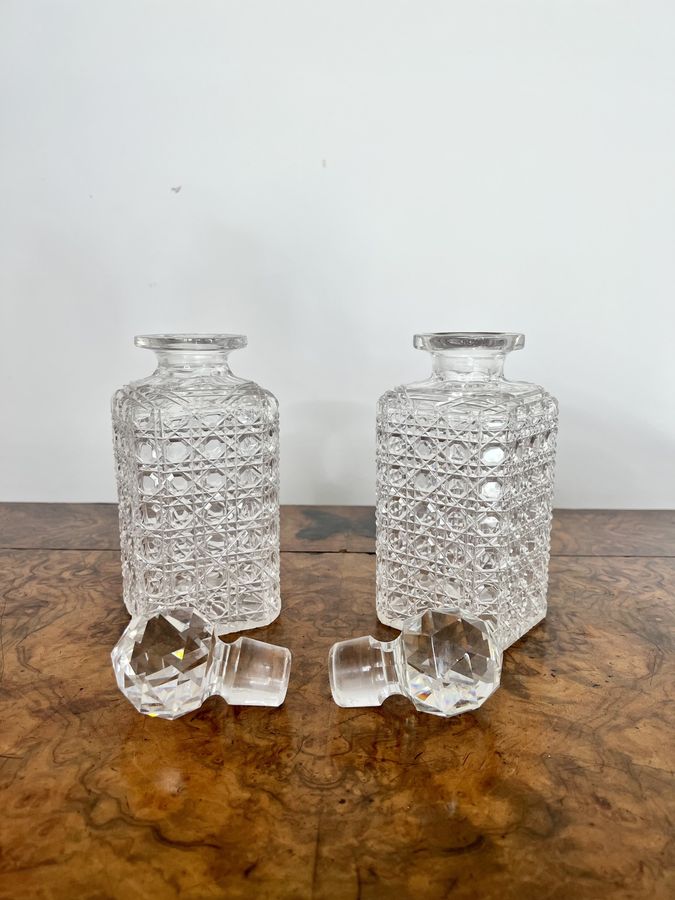 Antique Lovely pair of antique Edwardian cut glass decanters 