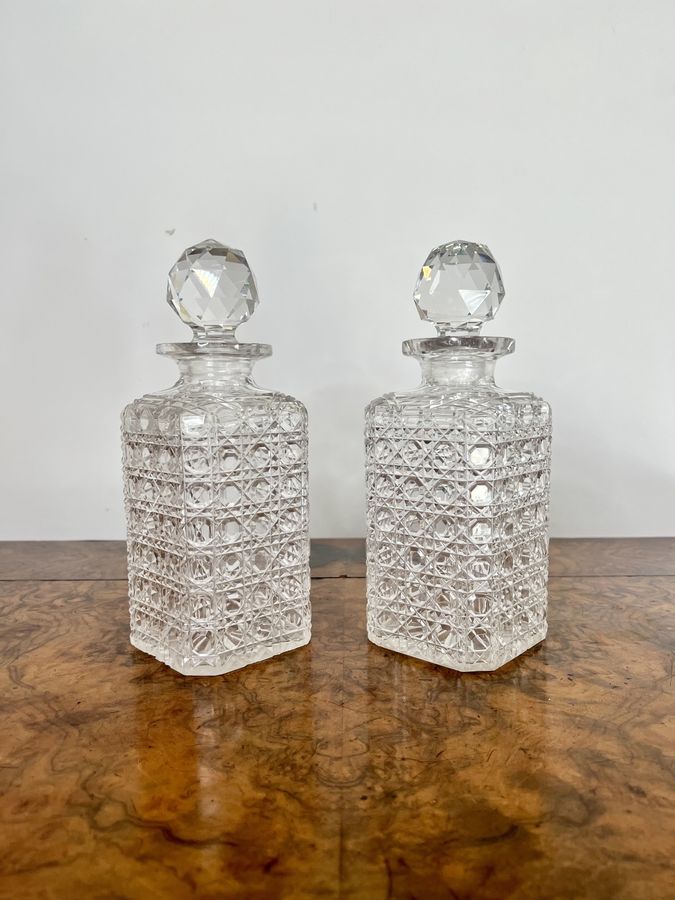 Antique Lovely pair of antique Edwardian cut glass decanters 