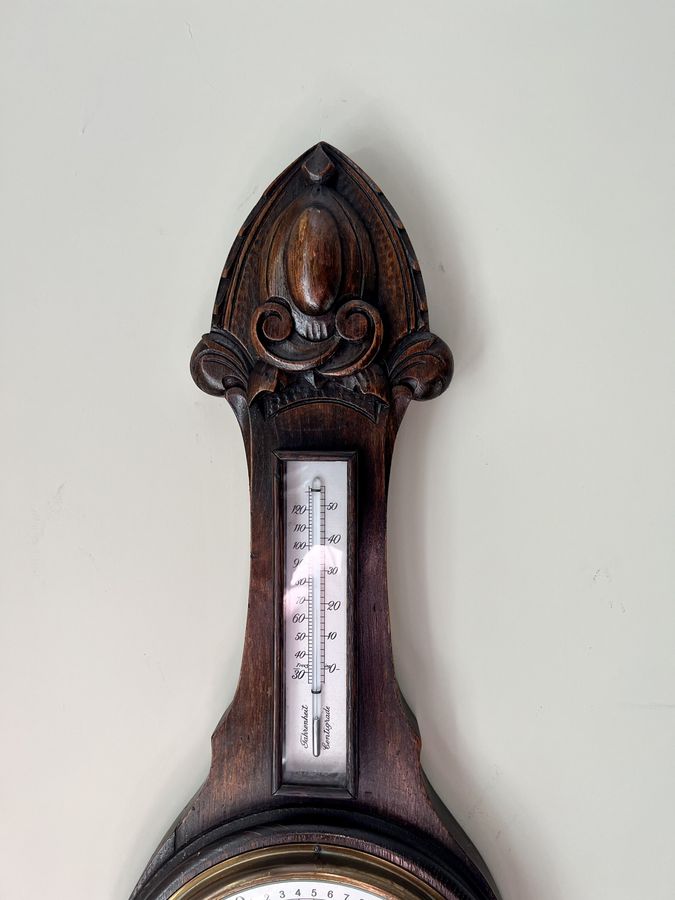 Antique Quality antique Edwardian carved oak aneroid barometer 