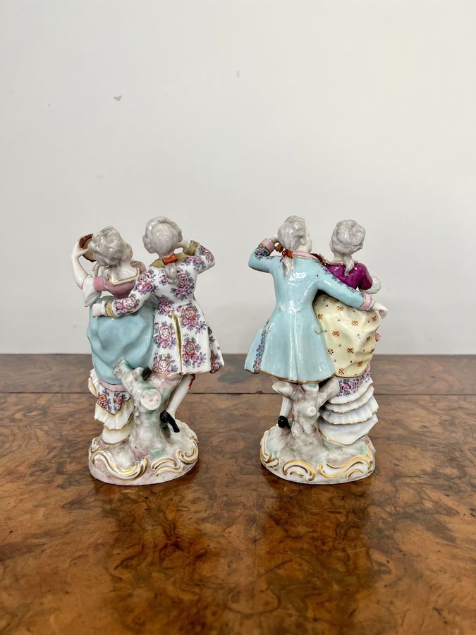 Antique Elegant pair of quality antique 19th century porcelain Meissen figurines 