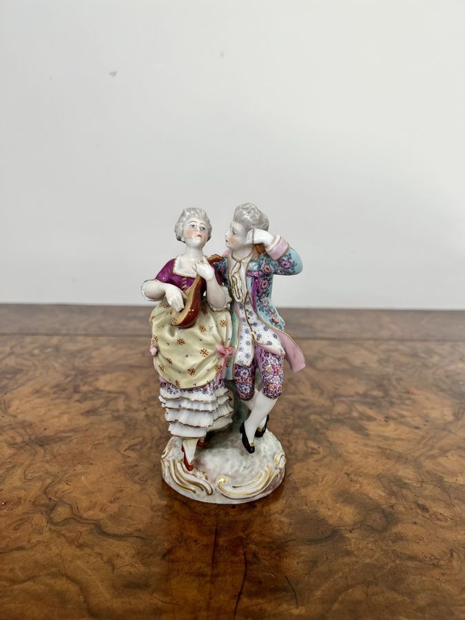 Antique Elegant pair of quality antique 19th century porcelain Meissen figurines 