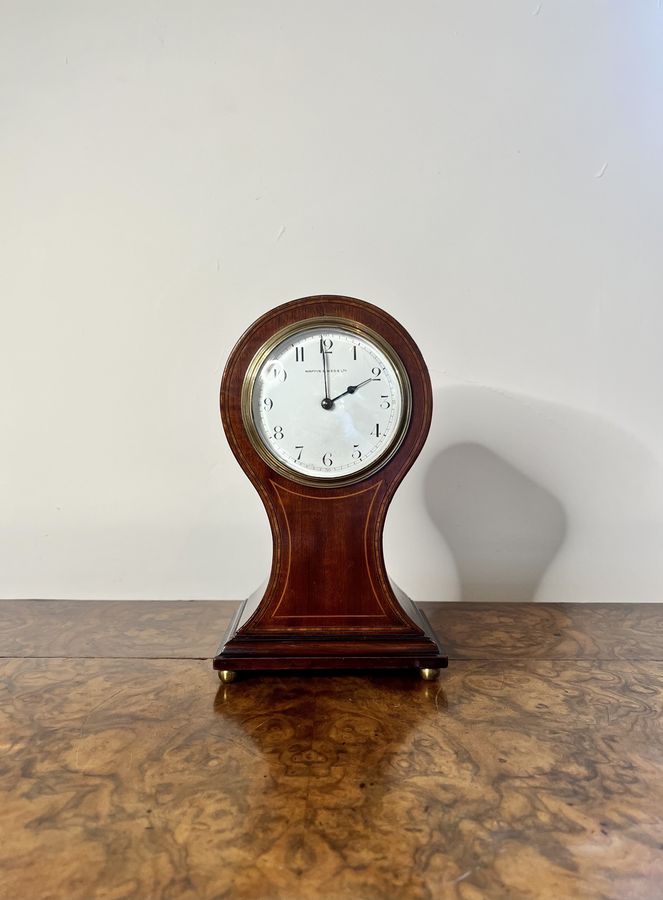 Stunning antique Edwardian inlaid mahogany balloon clock by Mappin & Webb