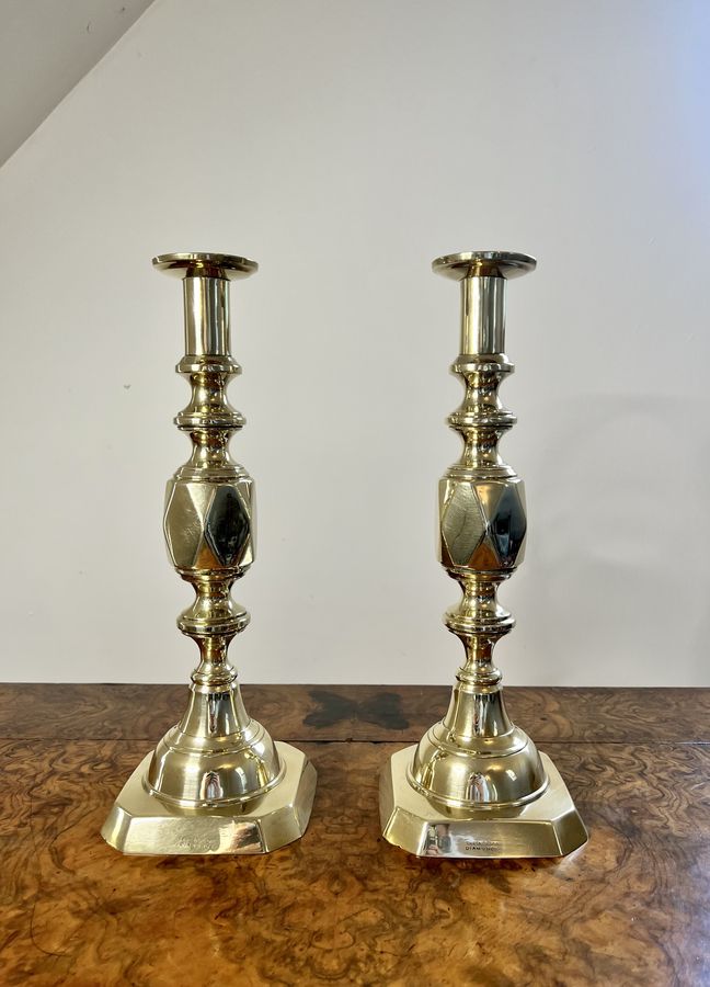 Antique Large pair of antique Victorian quality brass ace of diamonds candlesticks 