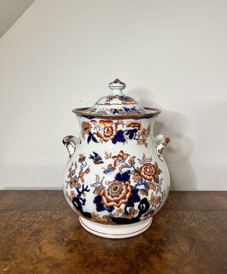 Unusual large antique Japanese imari lidded vase