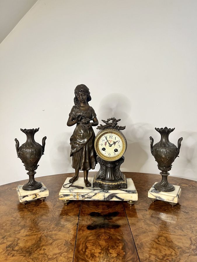 Outstanding quality antique Victorian clock garniture