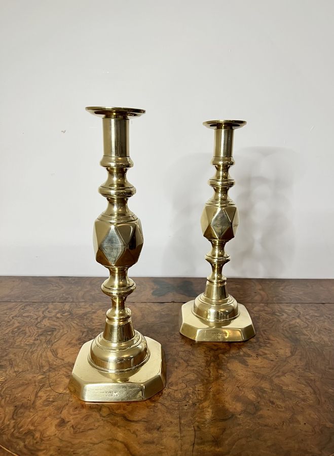 Antique Large pair of antique Victorian quality brass candlesticks king of diamonds