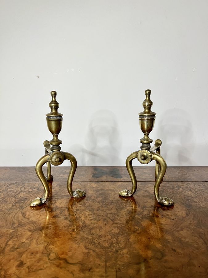 Antique Elegant pair of quality antique Victorian brass fire dogs 