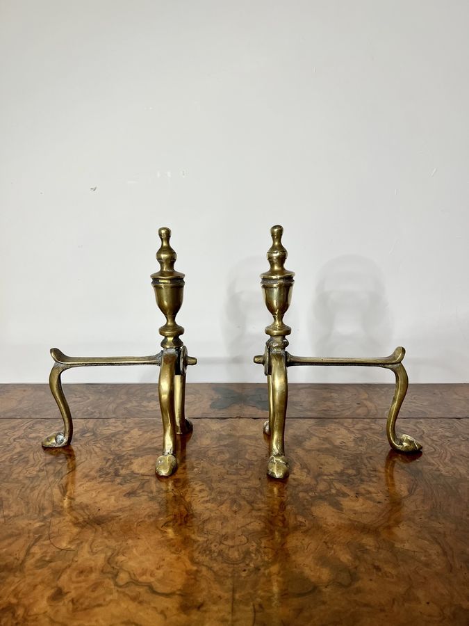 Antique Elegant pair of quality antique Victorian brass fire dogs 