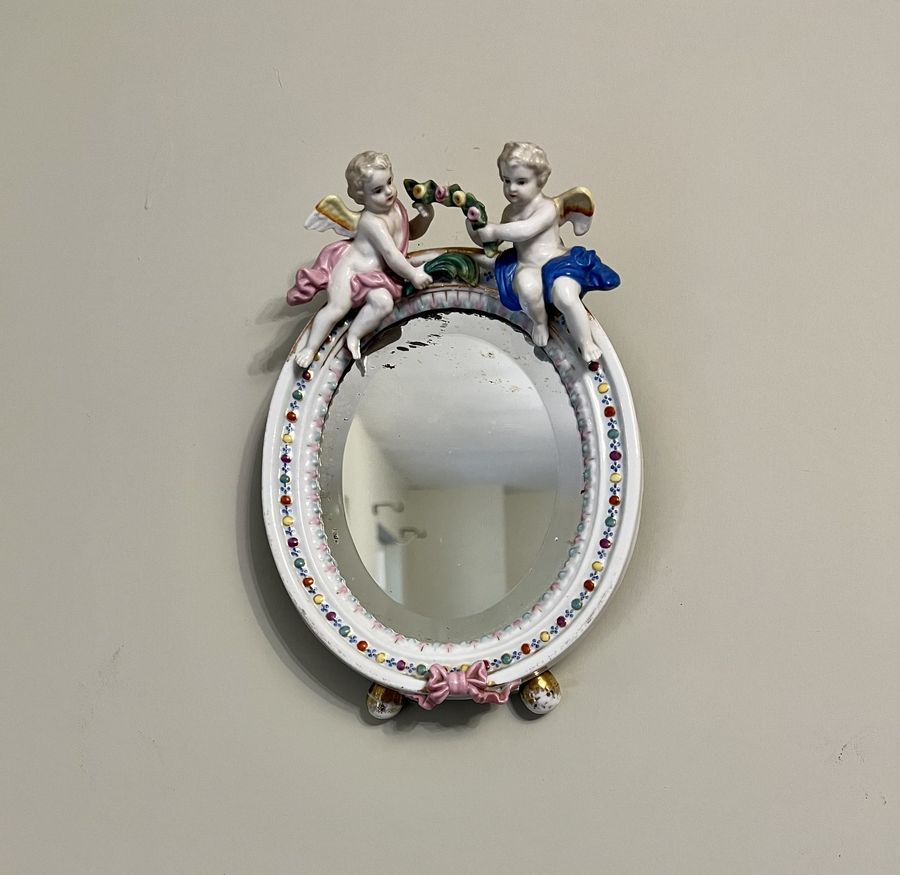 Antique Antique Victorian quality continental porcelain oval mirror