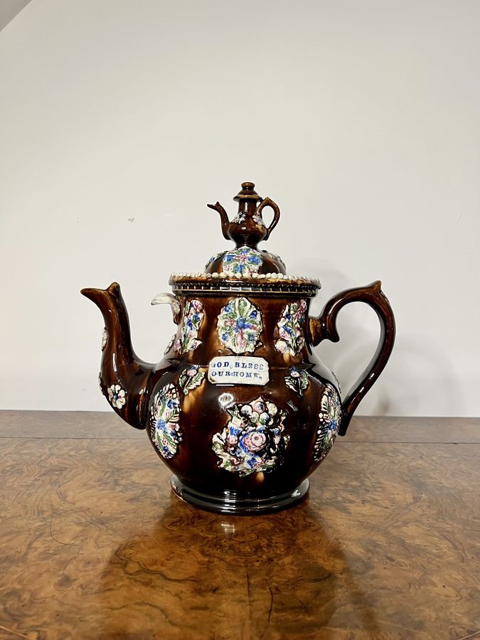 Large unusual antique Bargeware tea pot