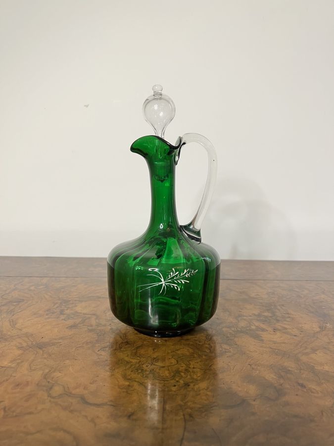 Antique Stunning quality antique Victorian Mary Gregory green glass ewer 