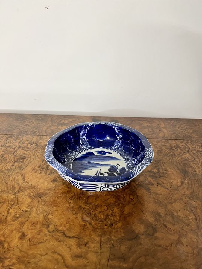 Antique Quality antique Japanese 19th Century blue and white porcelain bowl 