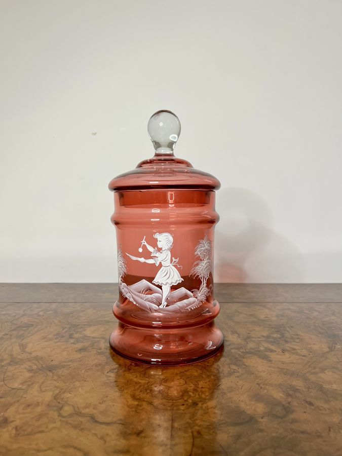Antique Antique Mary Gregory jar and cover 