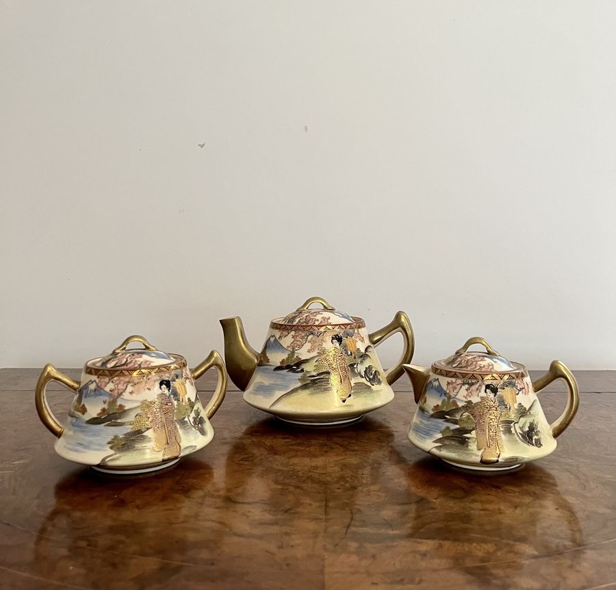 Lovely antique Japanese satsuma three piece tea set