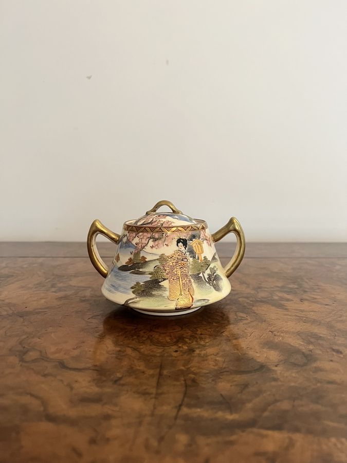 Antique Lovely antique Japanese satsuma three piece tea set 