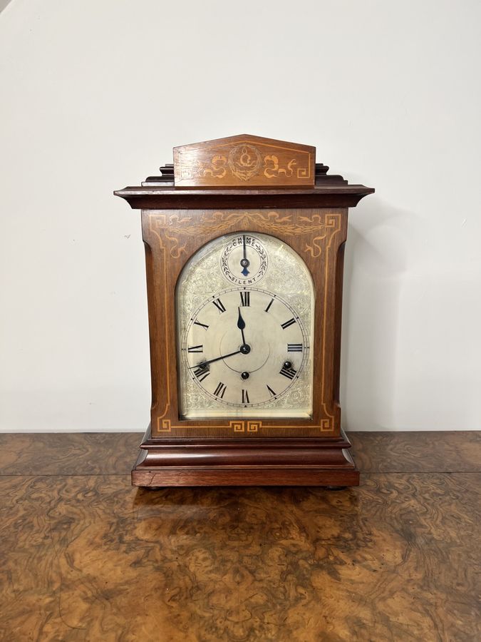 Antique Antique Edwardian quality rosewood inlaid chiming 8 day mantle clock 