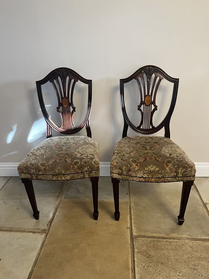 Antique Set of four Antique Edwardian quality inlaid mahogany dining chairs 