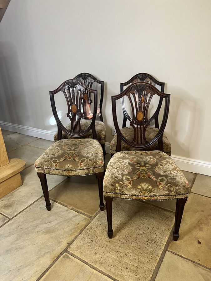Antique Set of four Antique Edwardian quality inlaid mahogany dining chairs 