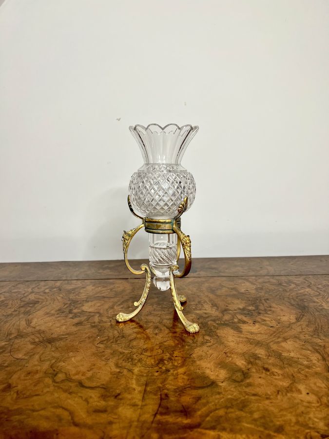 Antique Lovely antique cut glass vase on an ornate stand 