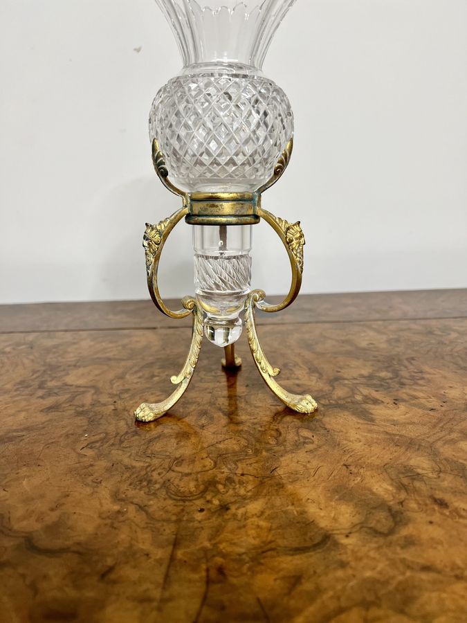 Antique Lovely antique cut glass vase on an ornate stand 