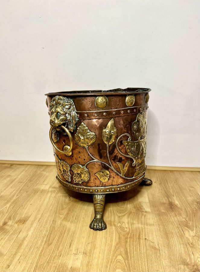 Antique Fantastic quality antique Victorian Dutch copper and brass coal bucket 